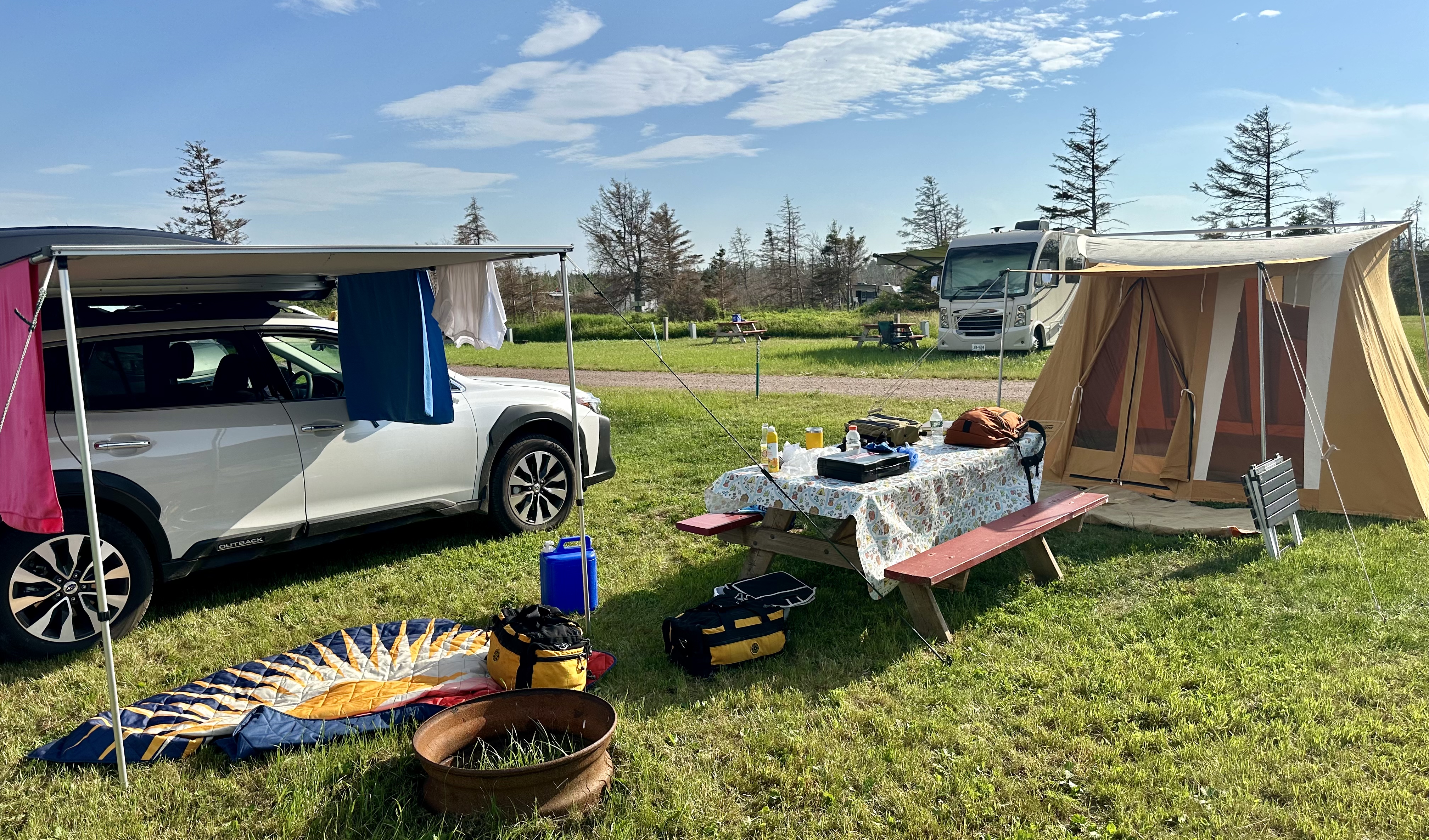 Our site on PEI, where the port roof provided some nice shade.